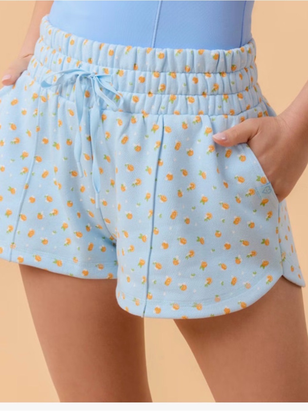 Blogilates Girls Marshmallow Dolphin Shorts Blue Citrus Print Size XL 14 NWT